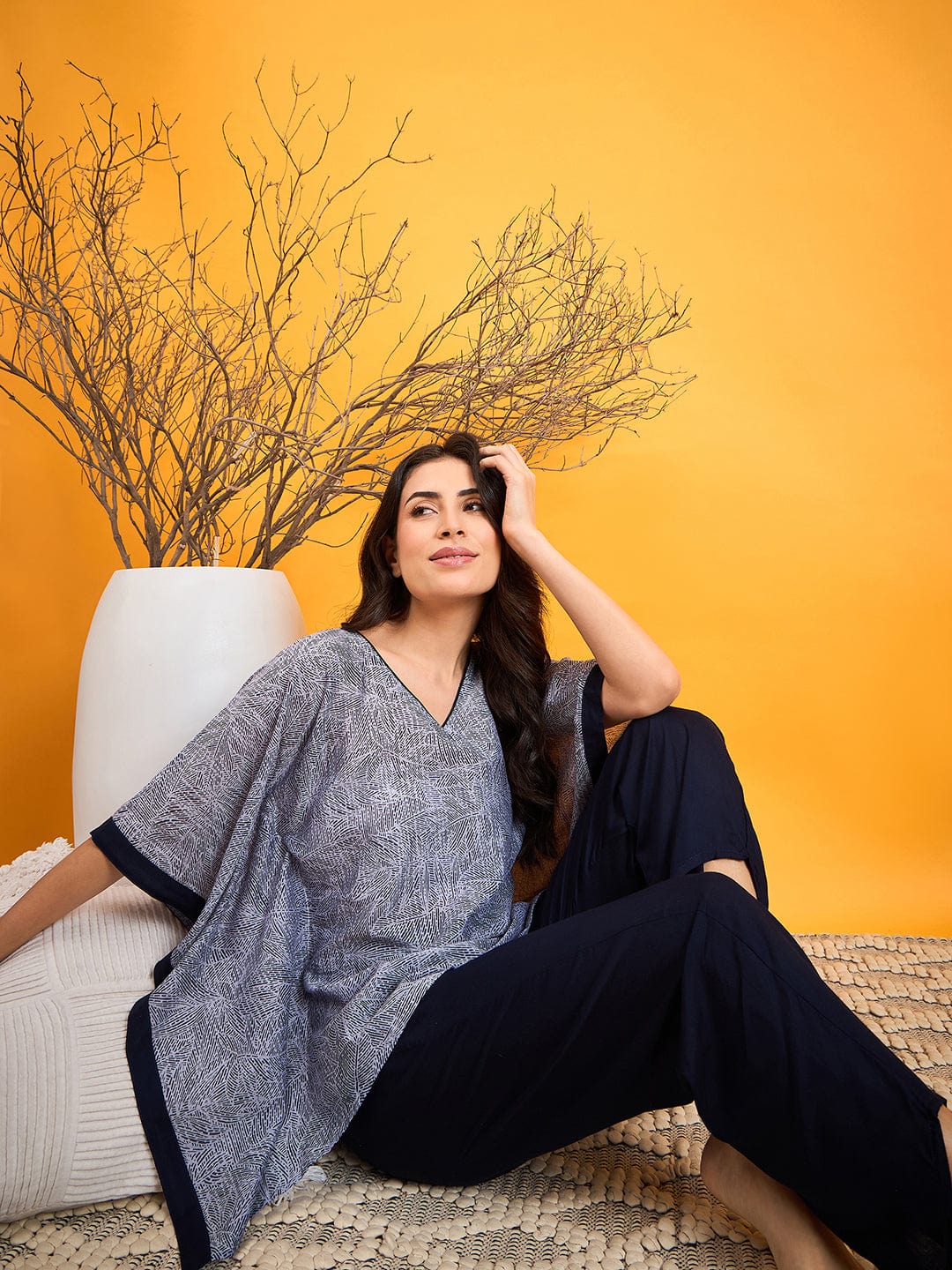 The Kaftan Company Pyjama Set Blue Abstract Dotted Night Suit