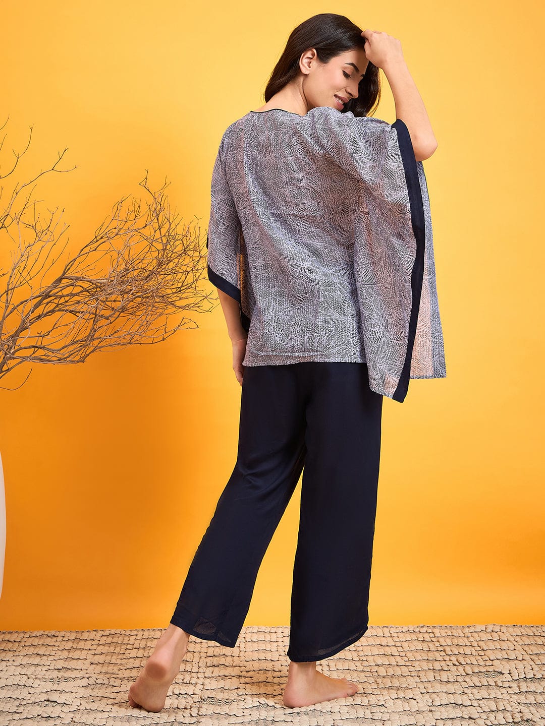 The Kaftan Company Pyjama Set Blue Abstract Dotted Night Suit