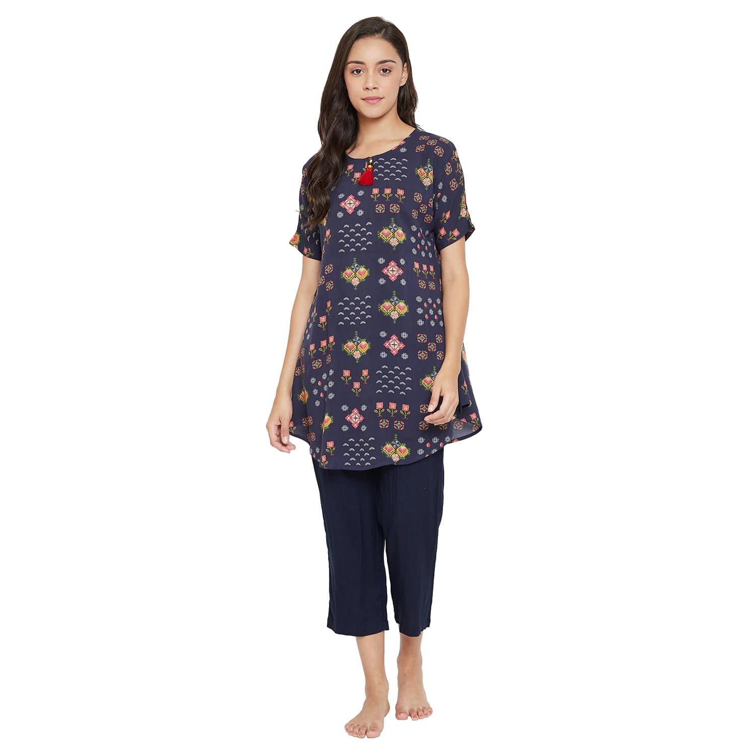 The Kaftan Company Pyjama Set Blue Aztec Print Pyjama Set