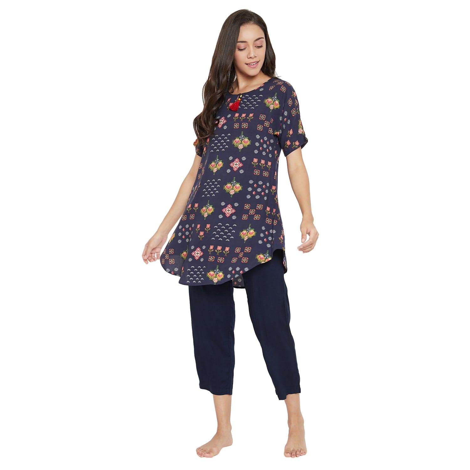 The Kaftan Company Pyjama Set Blue Aztec Print Pyjama Set