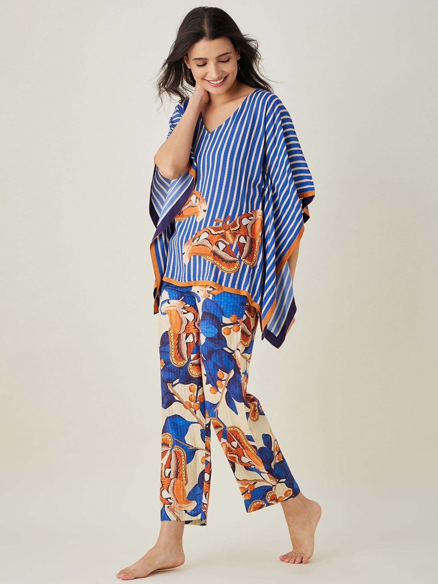 The Kaftan Company Pyjama Set Blue Fluttery Dream Pyjama and Kaftan Set