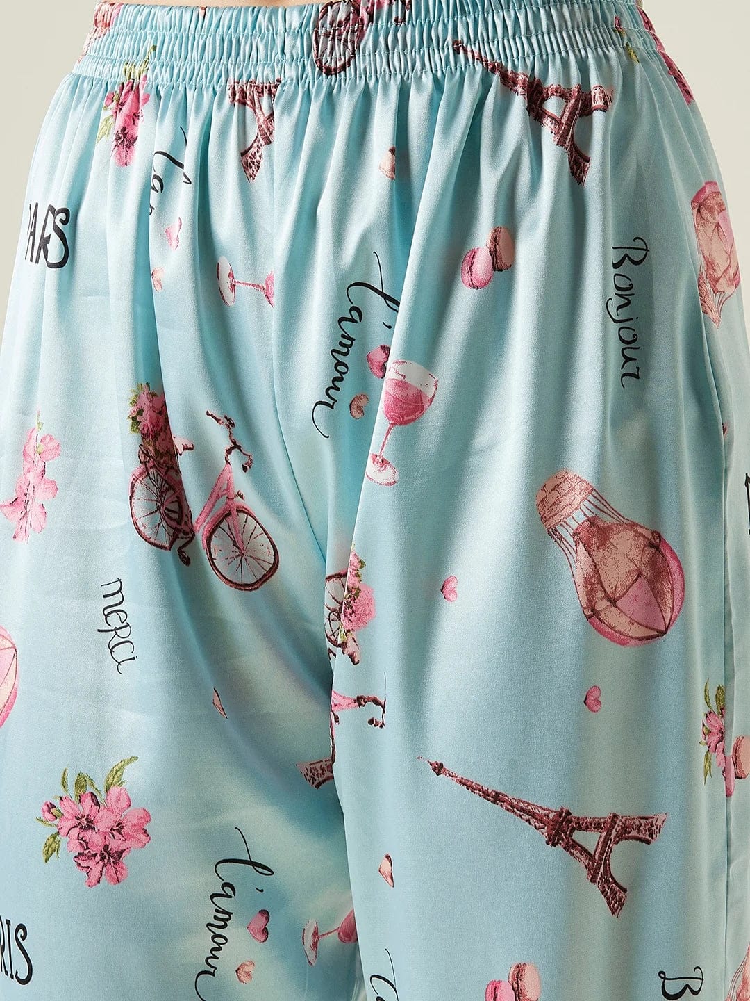 The Kaftan Company Pyjama Set Blue satin cycle print pyjama set