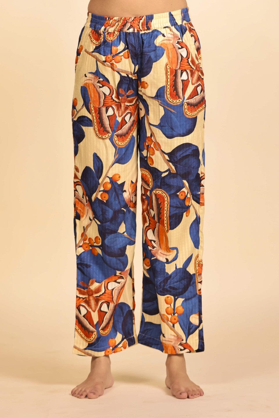 The Kaftan Company Pyjama Set Blue V-Neck Top and Butterfly Print Pyjama Loungeset