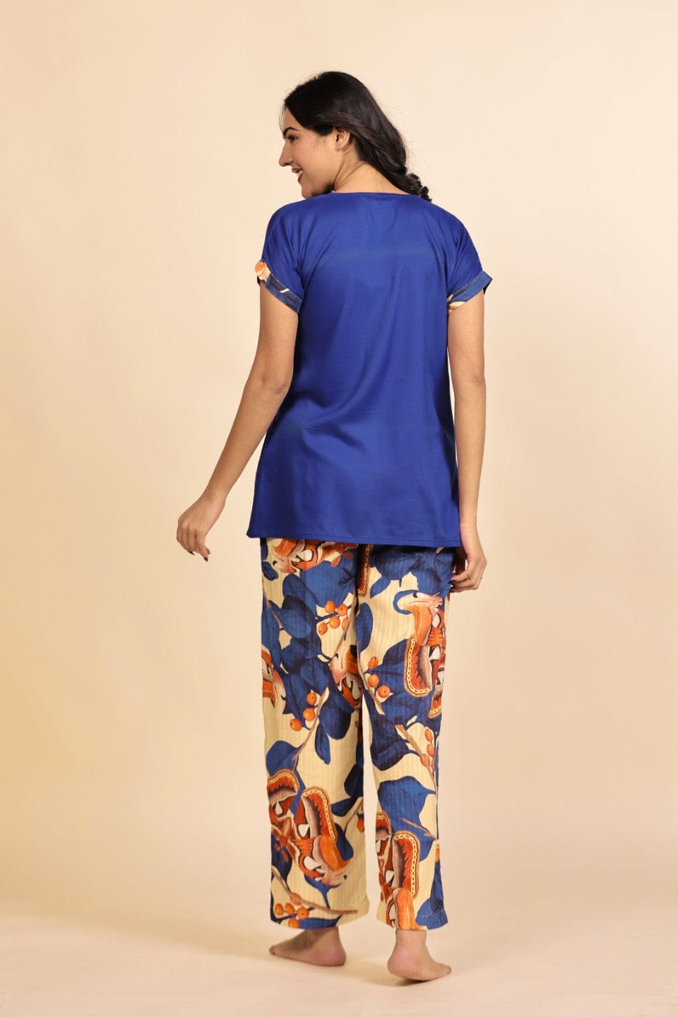 The Kaftan Company Pyjama Set Blue V-Neck Top and Butterfly Print Pyjama Loungeset