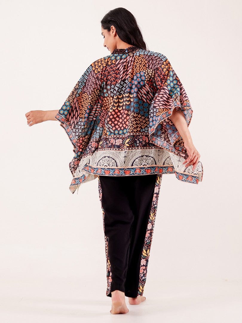 The Kaftan Company Pyjama Set Brown Ethnic Printed Viscose Nightwear Pyjama Set