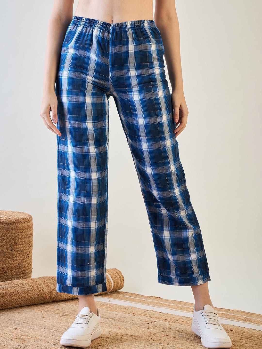 The Kaftan Company Pyjama Set Comfortable Blue Plaid Cotton Pyjama Set