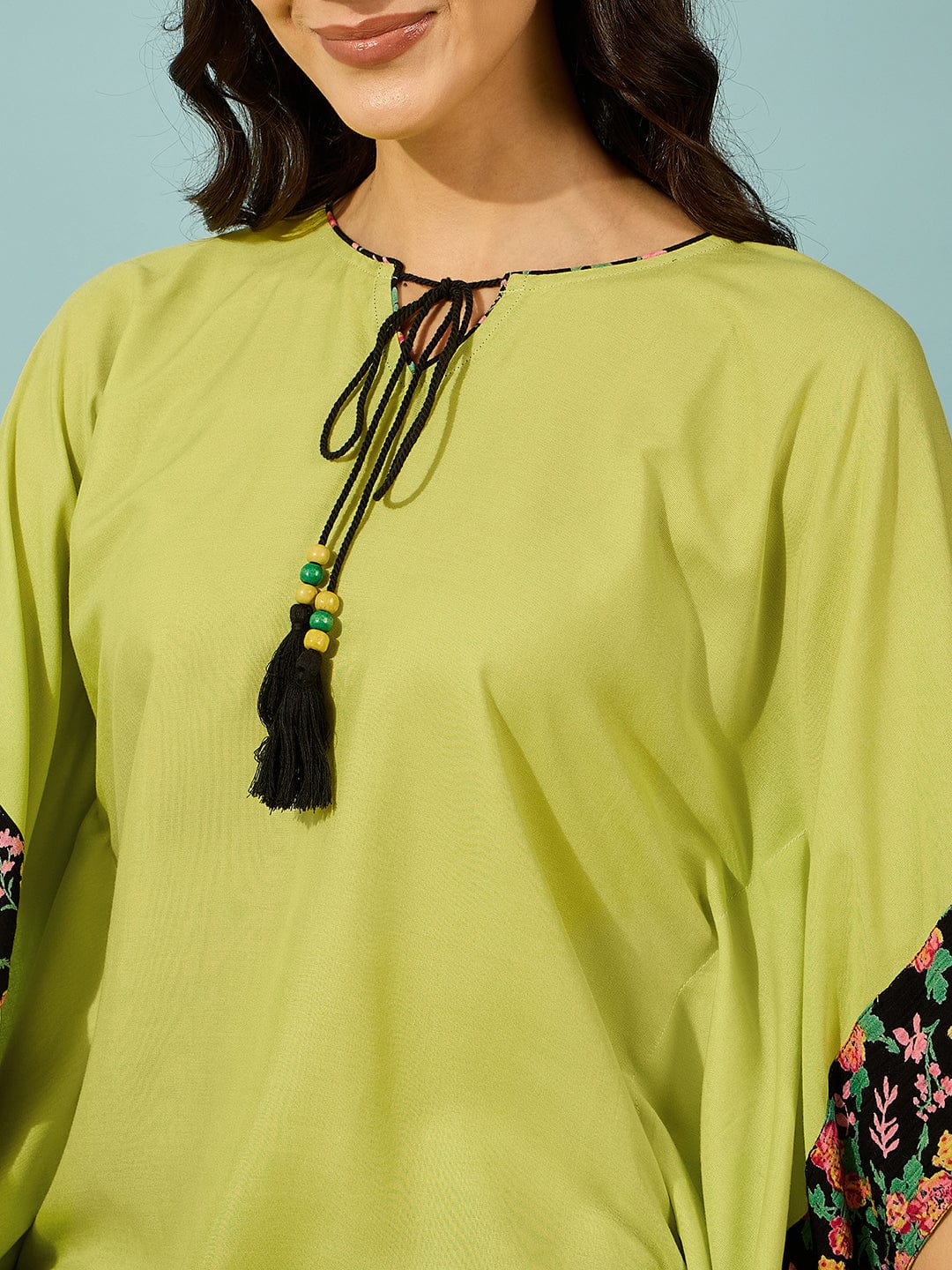 The Kaftan Company Pyjama Set Flourescent Green and Black Pyjama Set