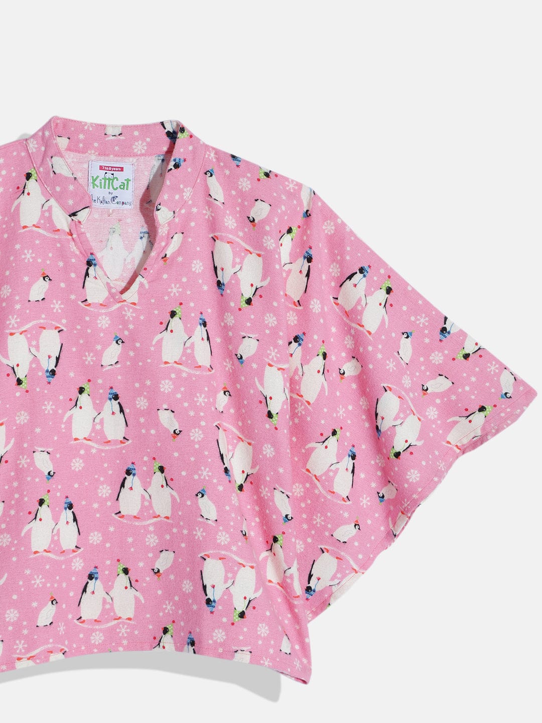 The Kaftan Company Pyjama Set Girls Penquins Pink Kaftan Pyjama Set