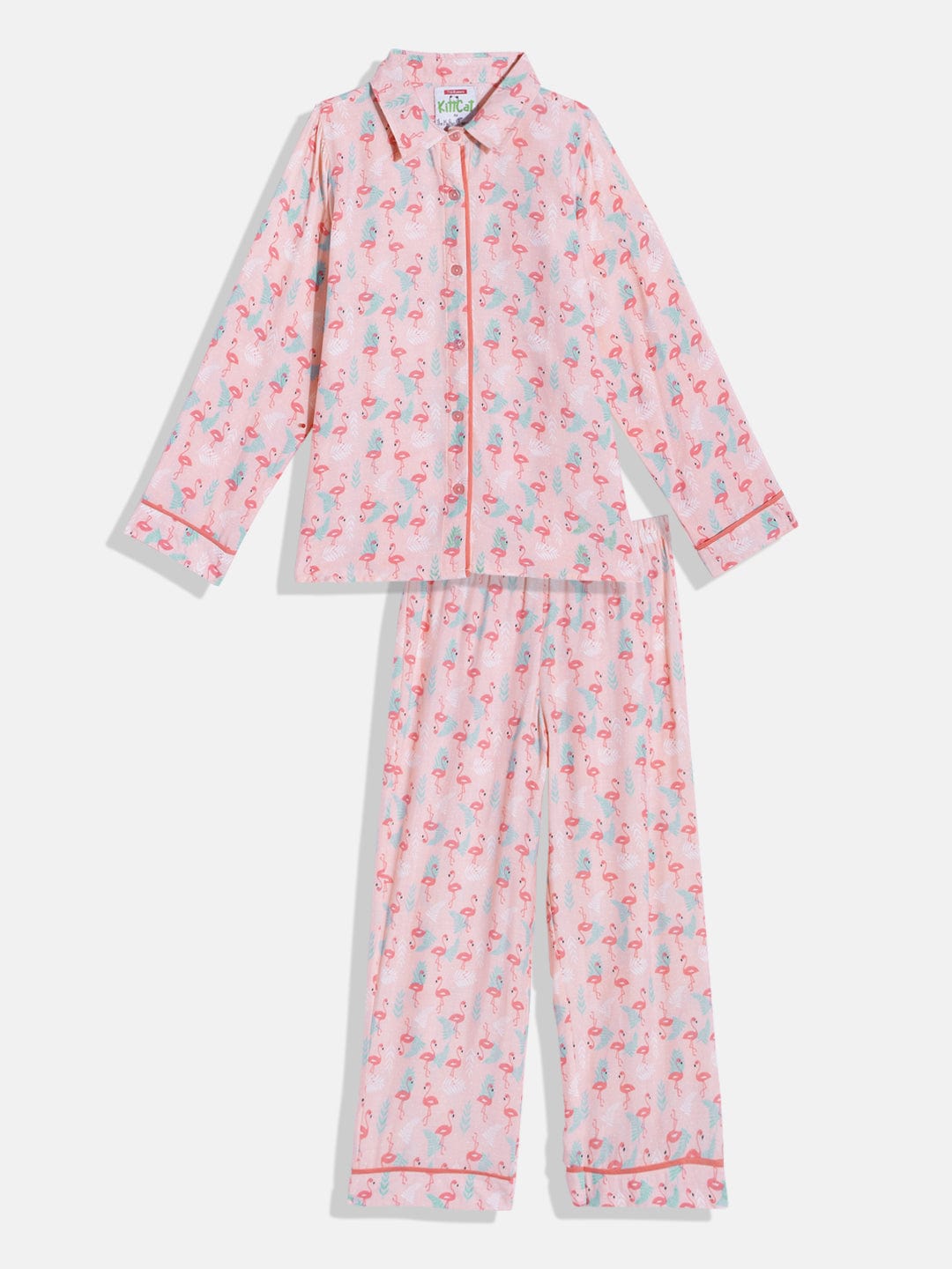 The Kaftan Company Pyjama Set Girls Pink Flamingo Shirt Pyjama Set
