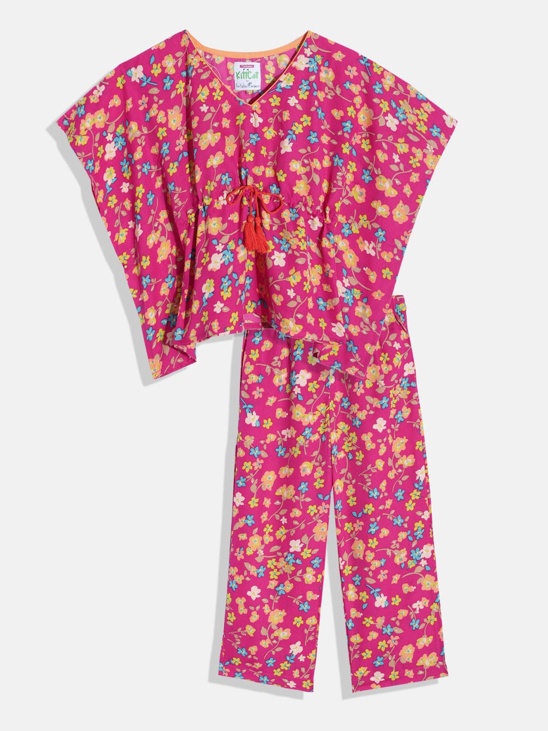 The Kaftan Company Pyjama Set Girls Pink Floral Kaftan Pyjama Set