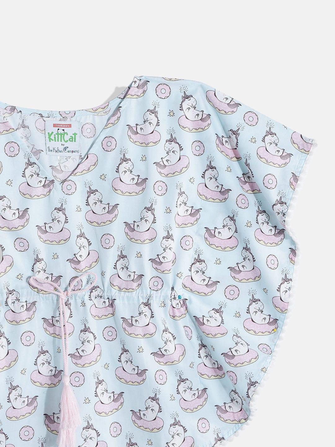 The Kaftan Company Pyjama Set Girls Sky Blue Pom Pom Kaftan Pyjama Set