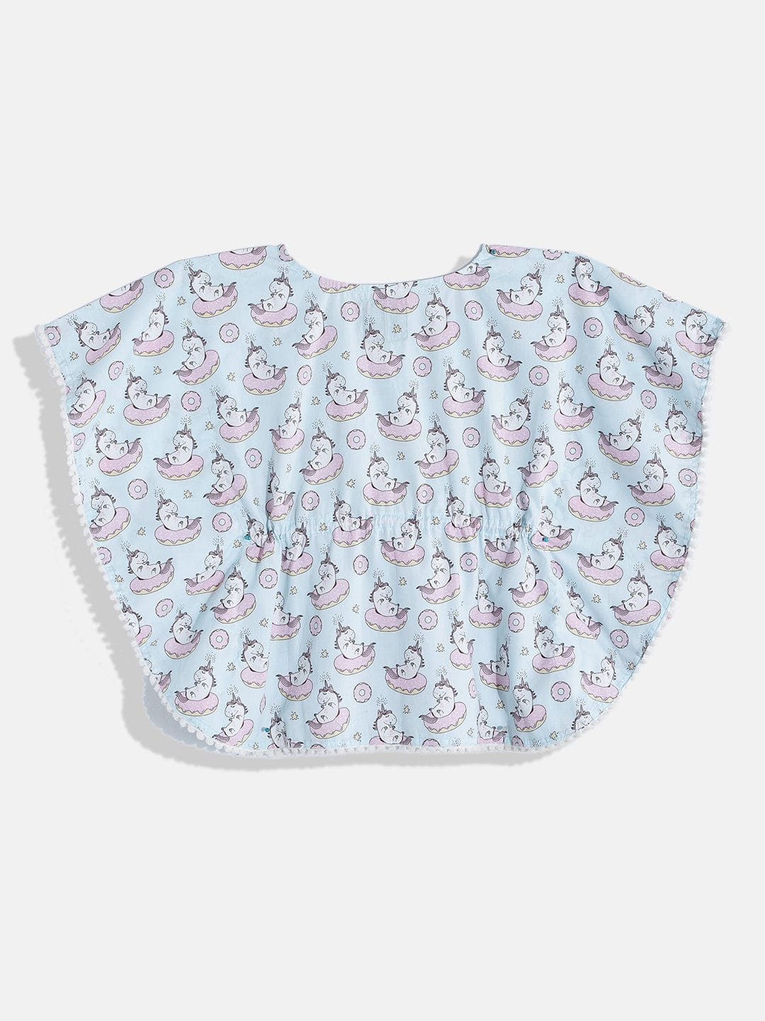 The Kaftan Company Pyjama Set Girls Sky Blue Pom Pom Kaftan Pyjama Set