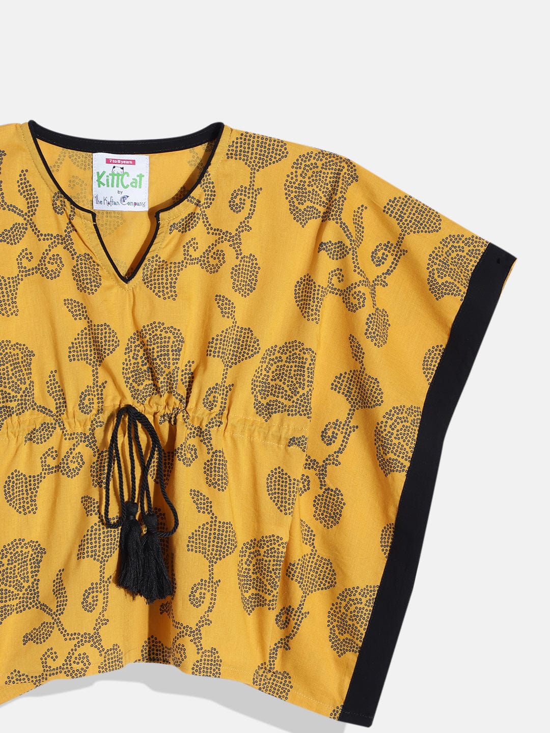 The Kaftan Company Pyjama Set Girls Yellow Doodled Floral Kaftan Pyjama Set