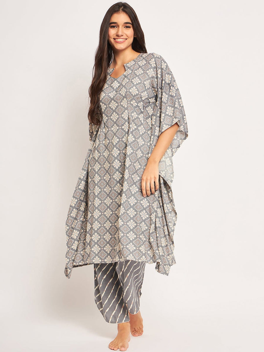 Women'S Grey Rayon Kaftan Pant Set