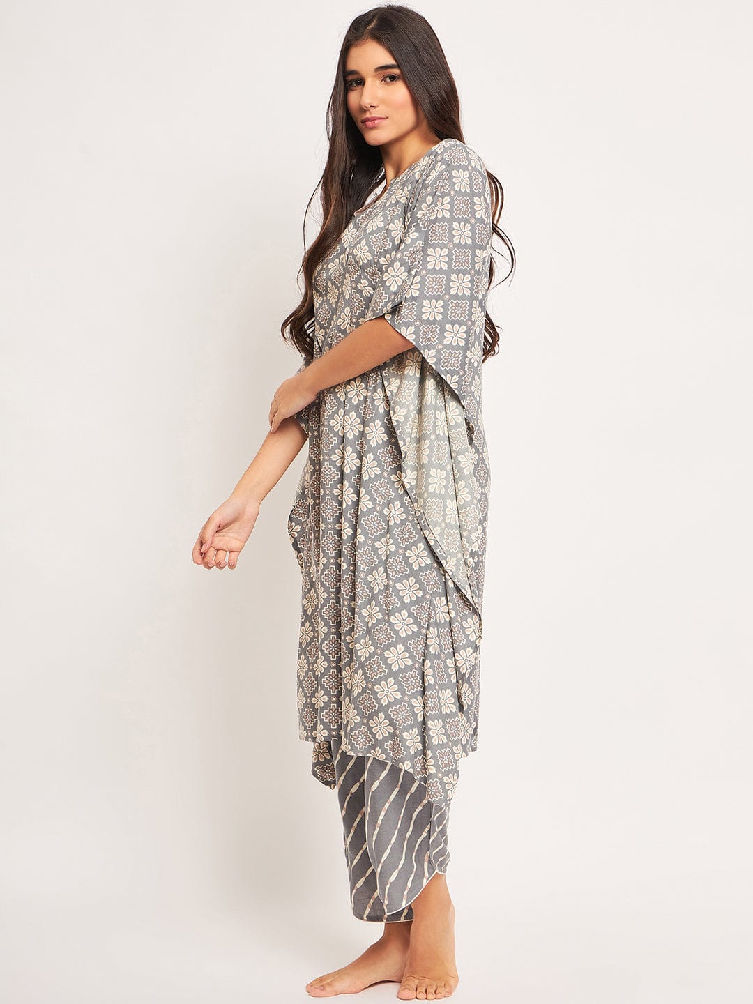 The Kaftan Company Pyjama Set Grey Geometric Kaftan Coord Set