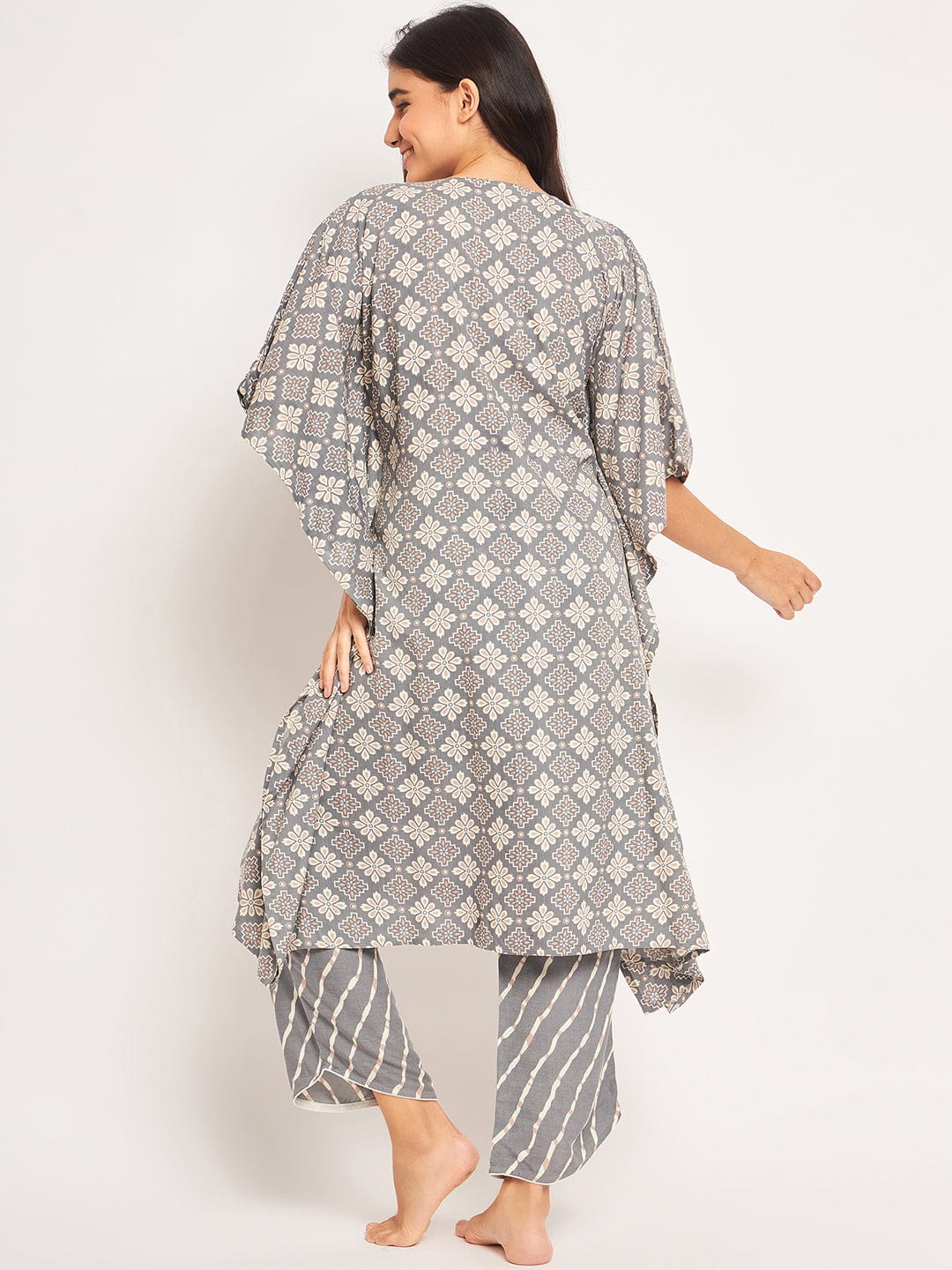 The Kaftan Company Pyjama Set Grey Geometric Kaftan Coord Set
