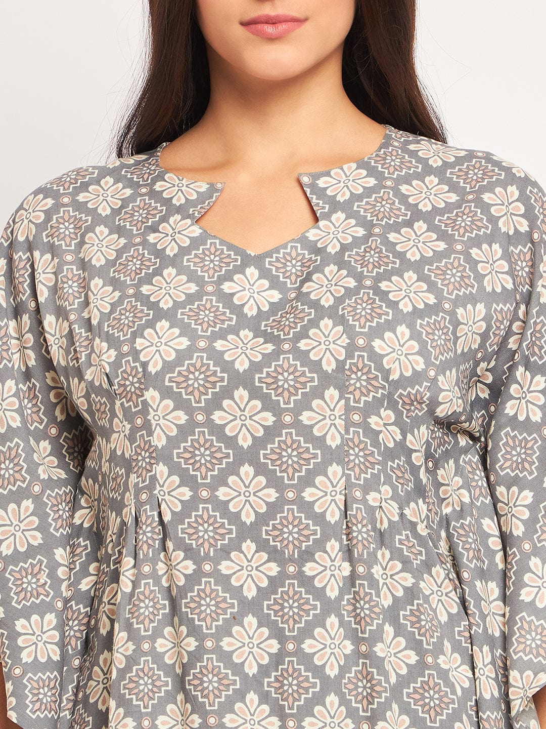The Kaftan Company Pyjama Set Grey Geometric Kaftan Coord Set