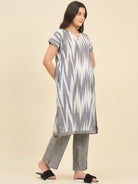 The Kaftan Company Pyjama Set Grey Handloom Ikat Cotton Co-ord Set for Women – Relaxed Fit Kurta & Pyjama Set