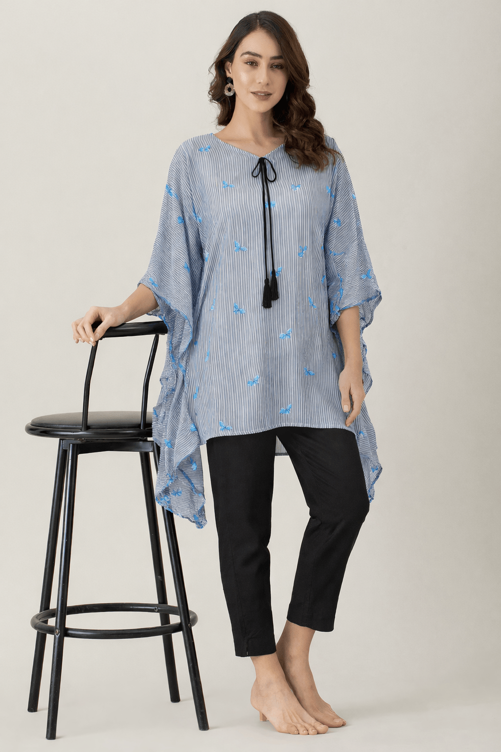 The Kaftan Company Pyjama Set Grey Striped Modal Kaftan Pyjama Set