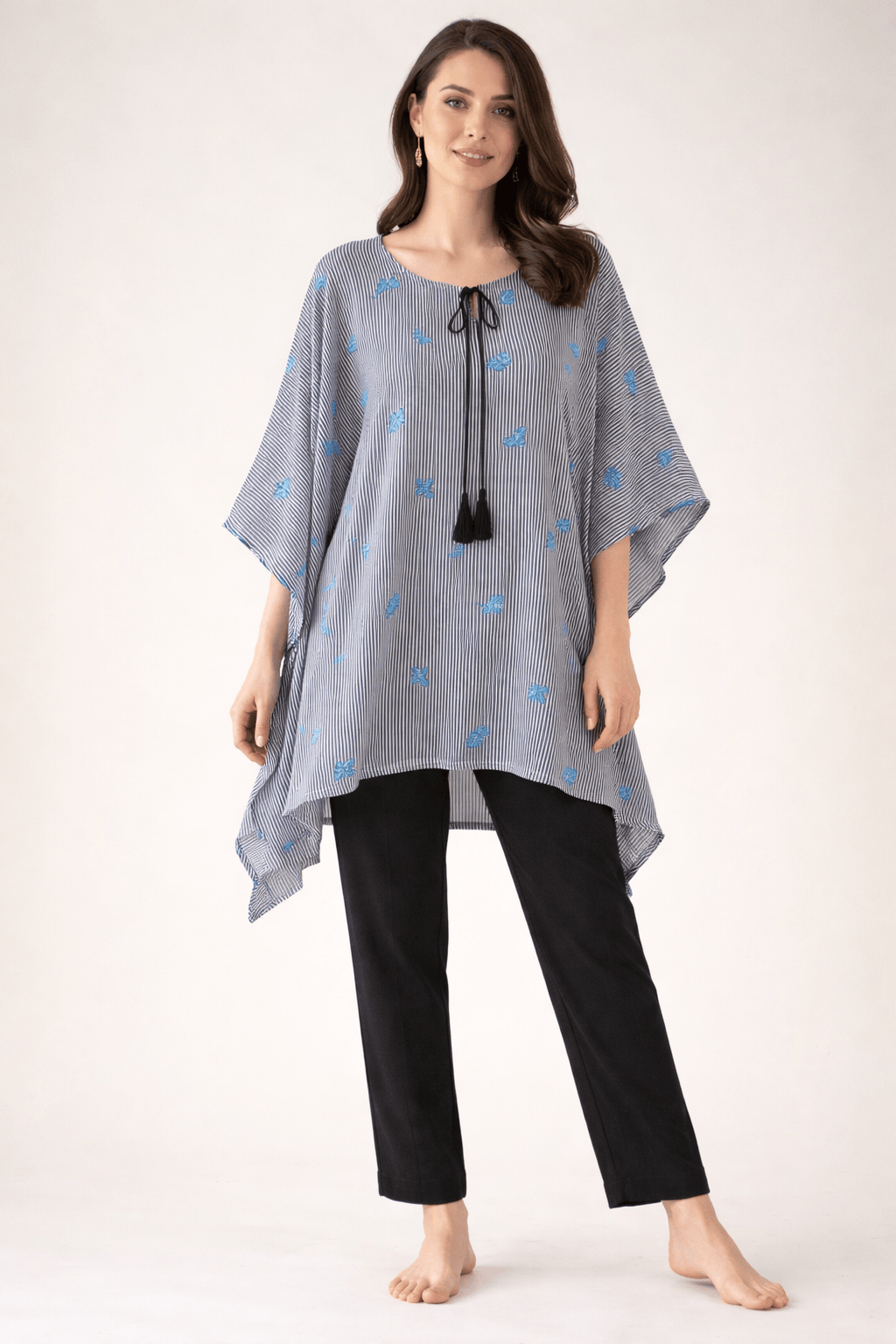 The Kaftan Company Pyjama Set Grey Striped Modal Kaftan Pyjama Set