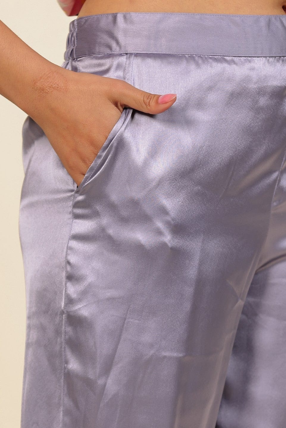 The Kaftan Company Pyjama Set Lavender Lustrous Satin Button-Down Shirt and Pyjama Nightsuit