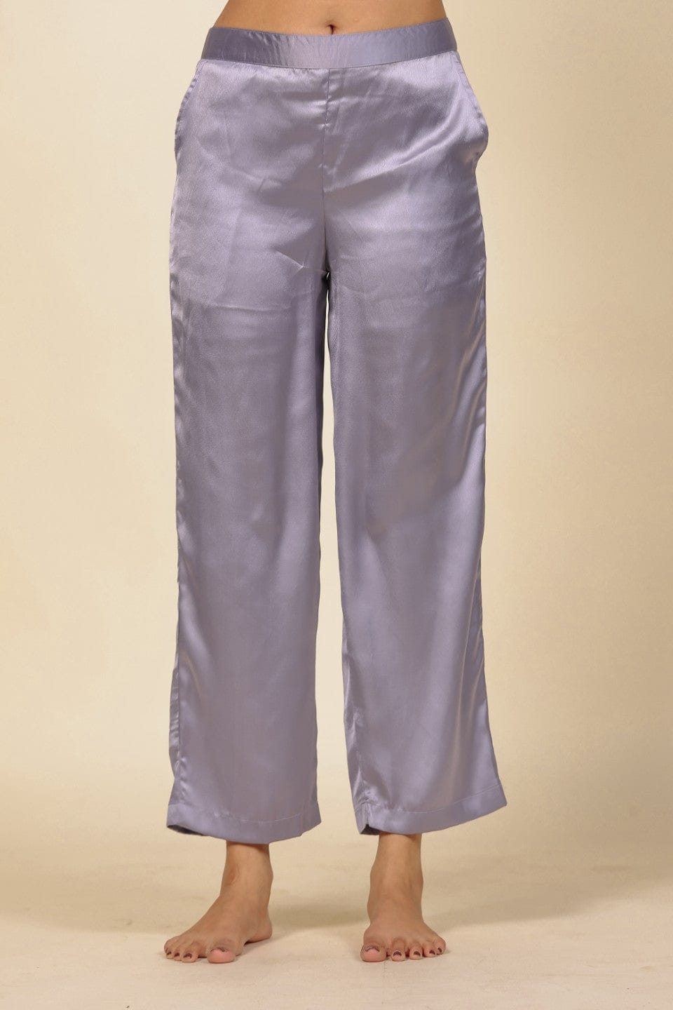 The Kaftan Company Pyjama Set Lavender Lustrous Satin Button-Down Shirt and Pyjama Nightsuit