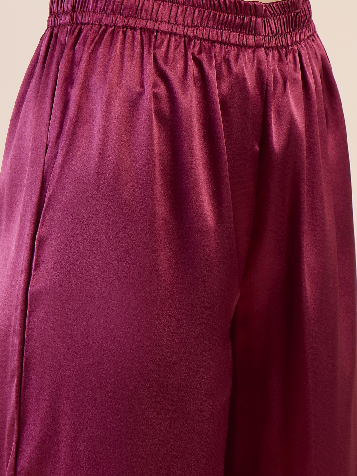 The Kaftan Company Pyjama Set Maroon Satin Nightwear Set - Printed Borders & Ultra-Soft Feel
