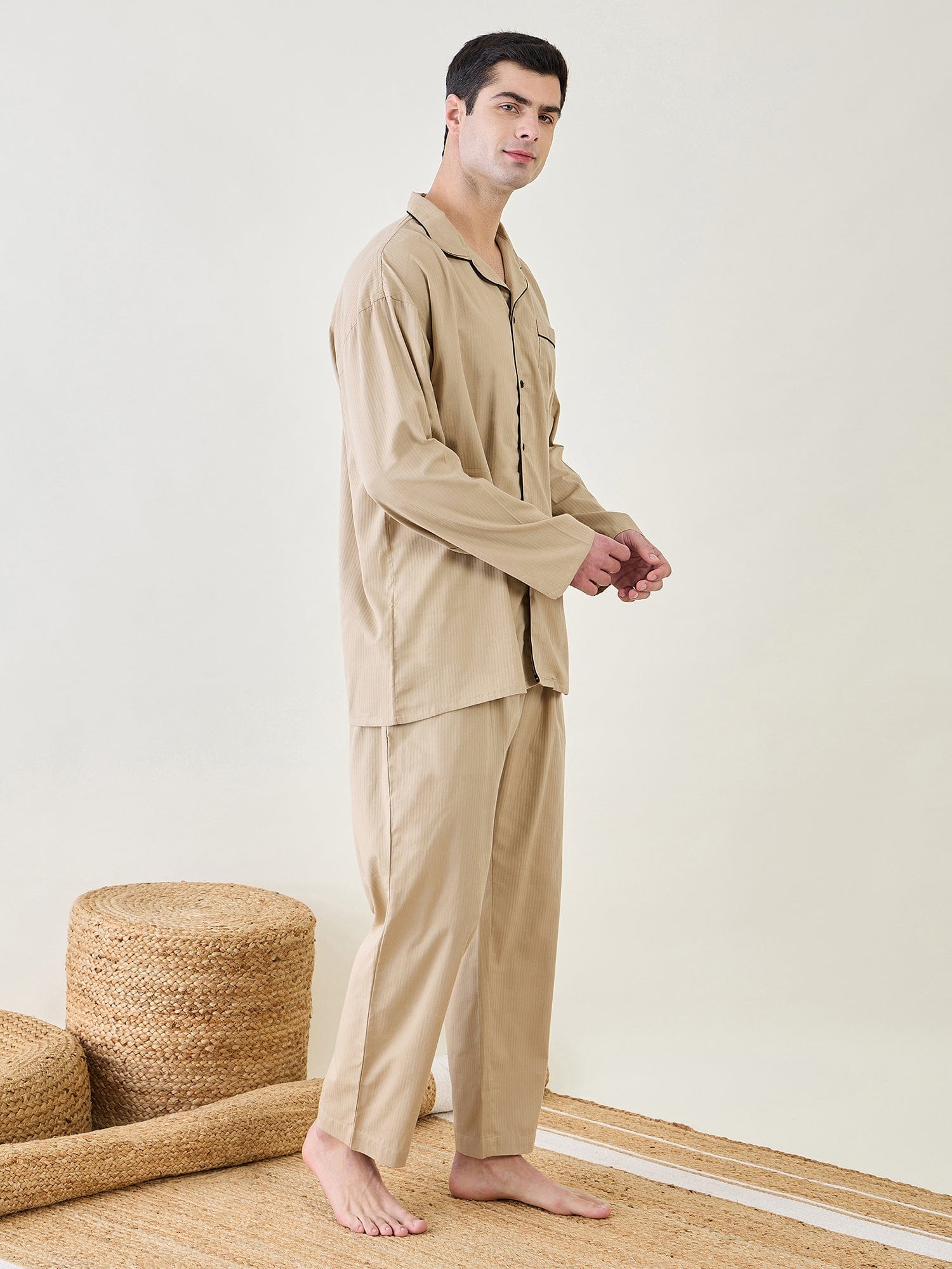 The Kaftan Company Pyjama Set Mens Beige Classic Pyjama Set