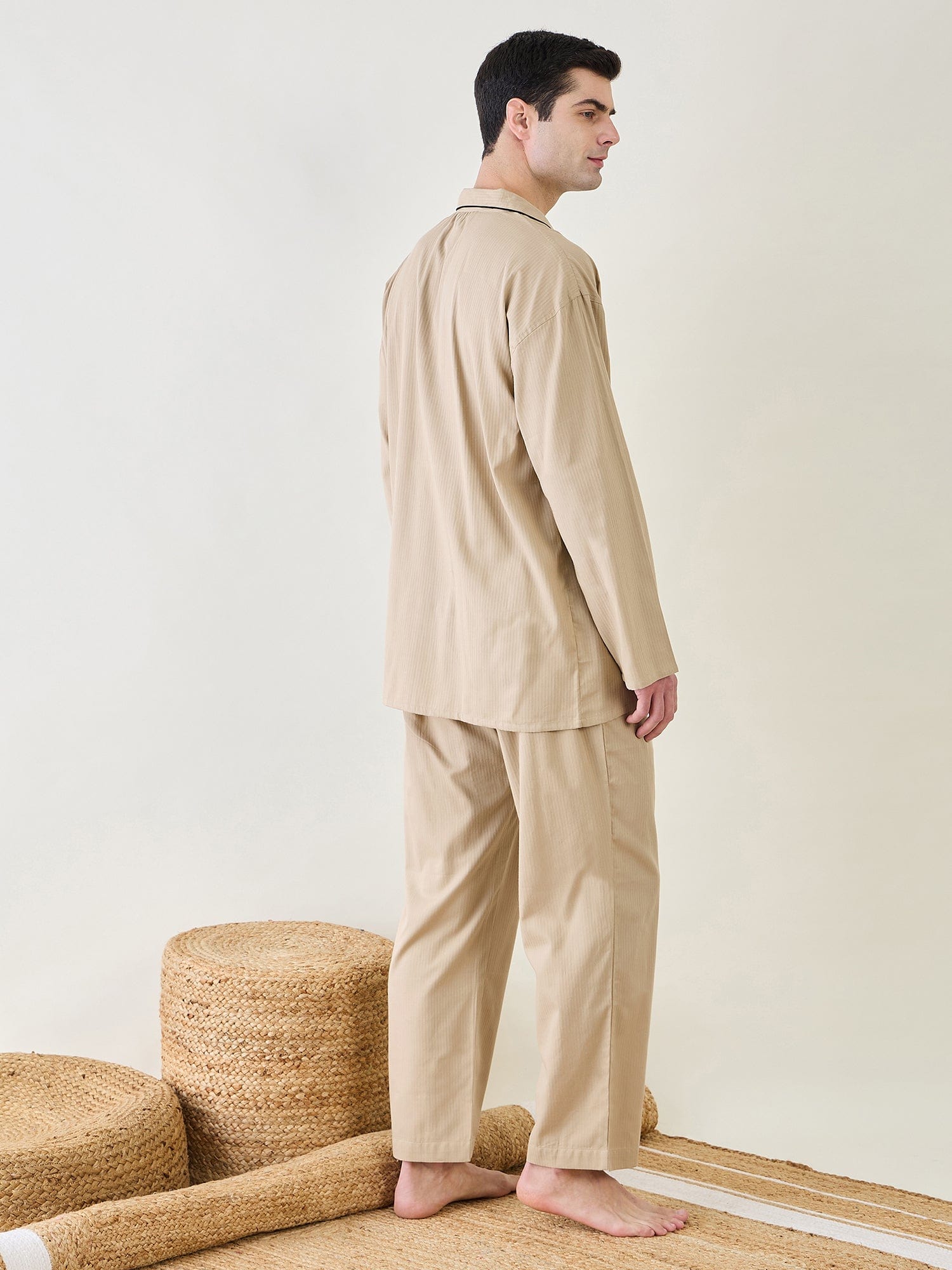 The Kaftan Company Pyjama Set Mens Beige Classic Pyjama Set