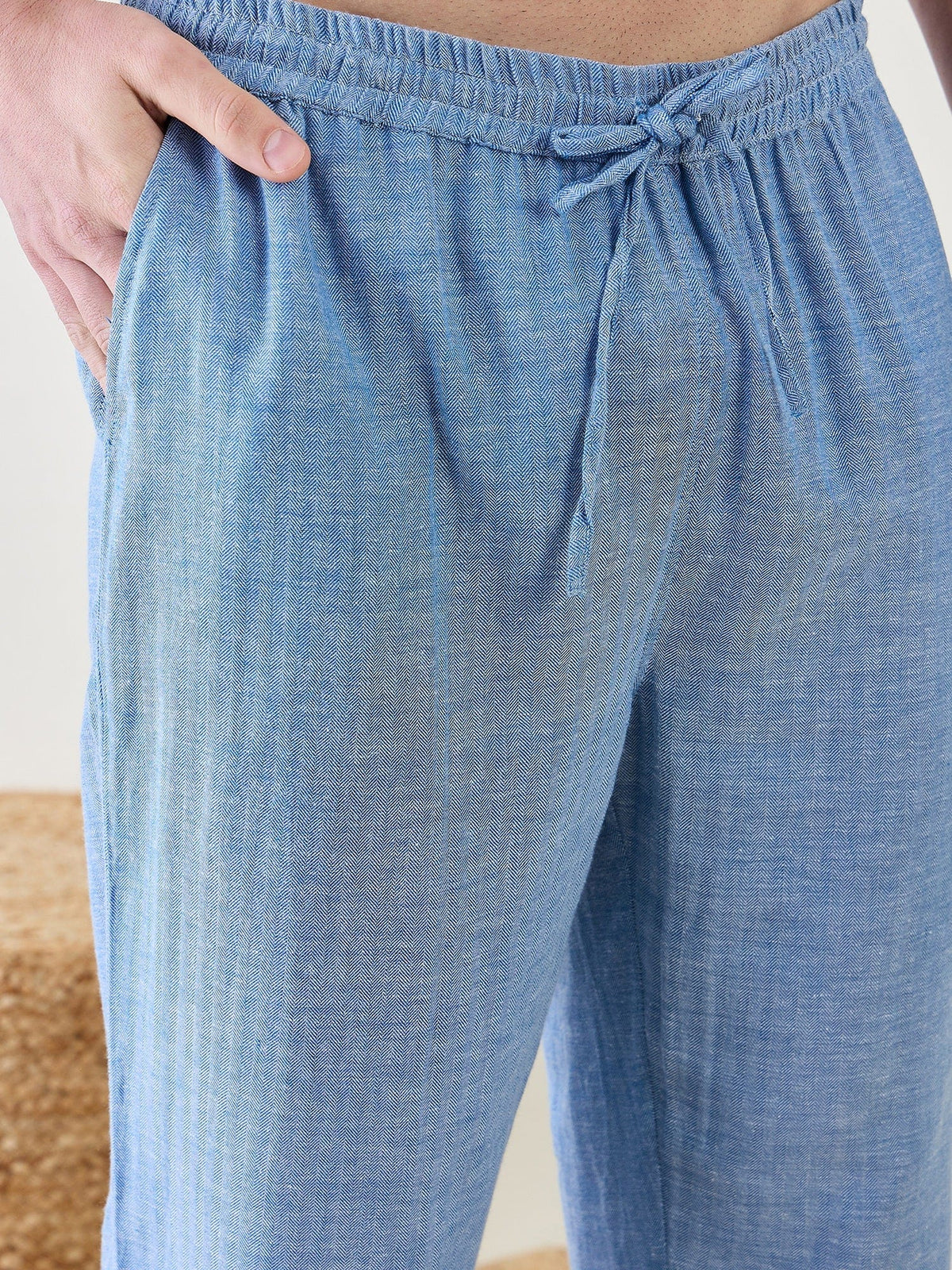 The Kaftan Company Pyjama Set Mens Blue Cotton Pyjama Set