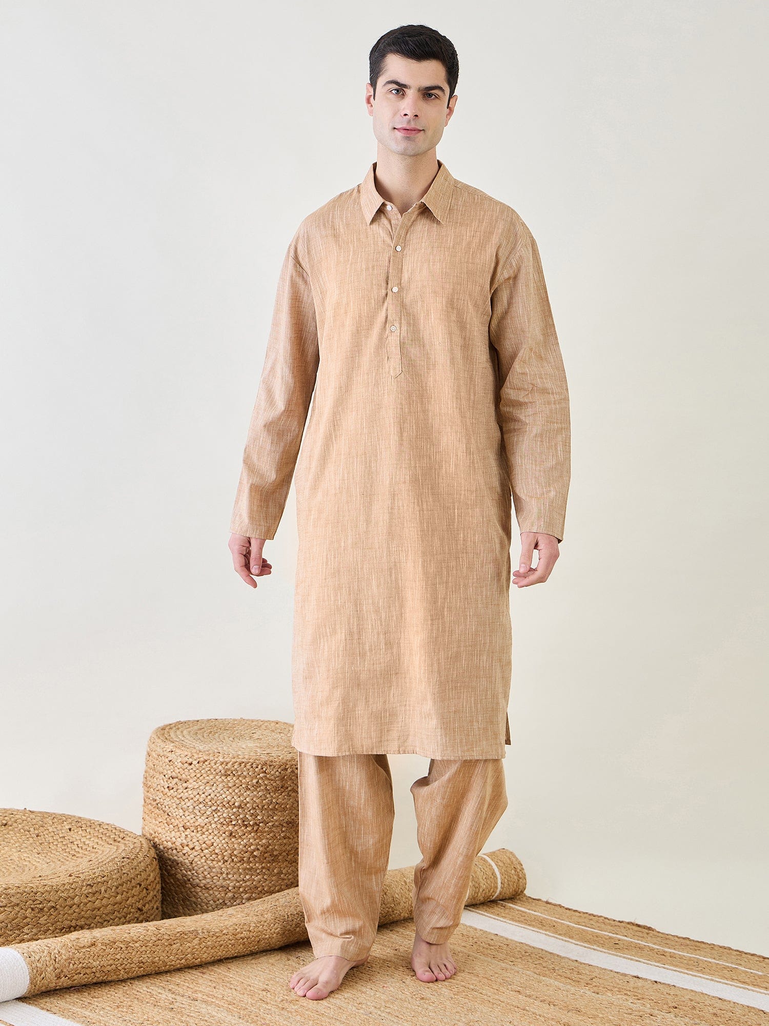 The Kaftan Company Pyjama Set Mens Brown Pathani Kurta Pyjama Set