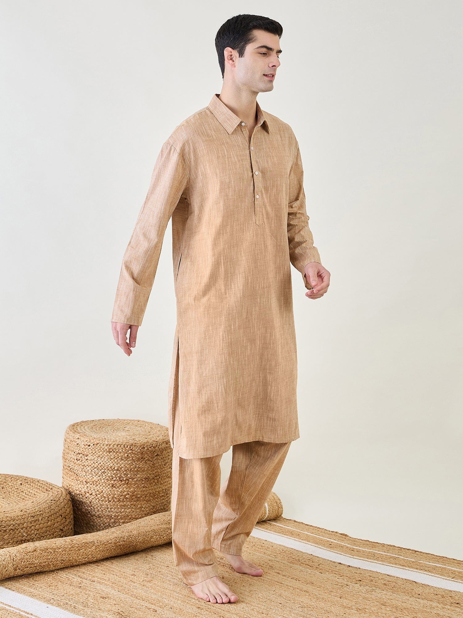 The Kaftan Company Pyjama Set Mens Brown Pathani Kurta Pyjama Set