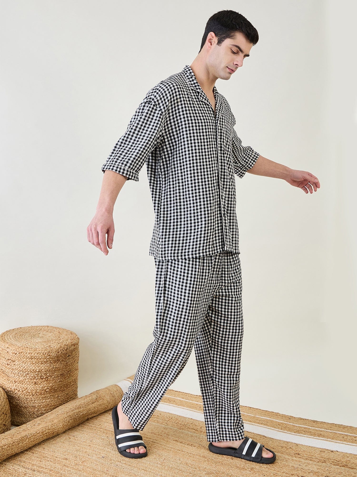 The Kaftan Company Pyjama Set Mens Checks Cotton Pyjama Set