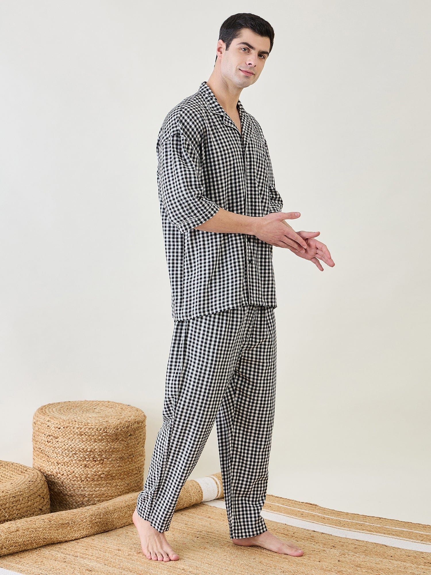 The Kaftan Company Pyjama Set Mens Checks Cotton Pyjama Set