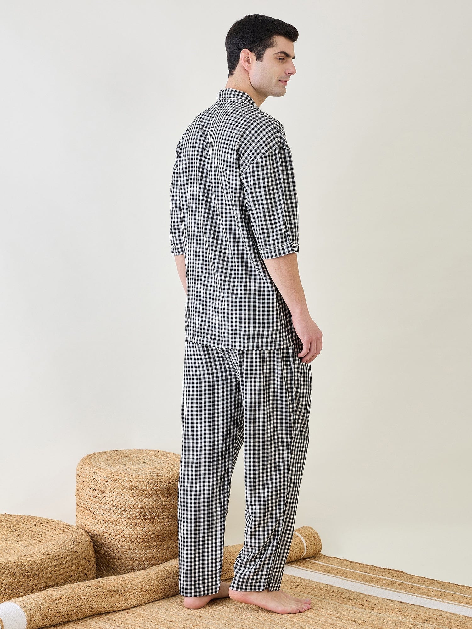 The Kaftan Company Pyjama Set Mens Checks Cotton Pyjama Set