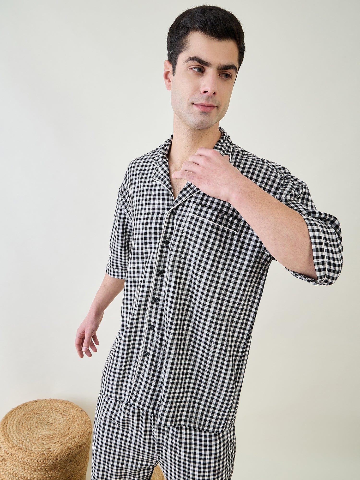 The Kaftan Company Pyjama Set Mens Checks Cotton Pyjama Set
