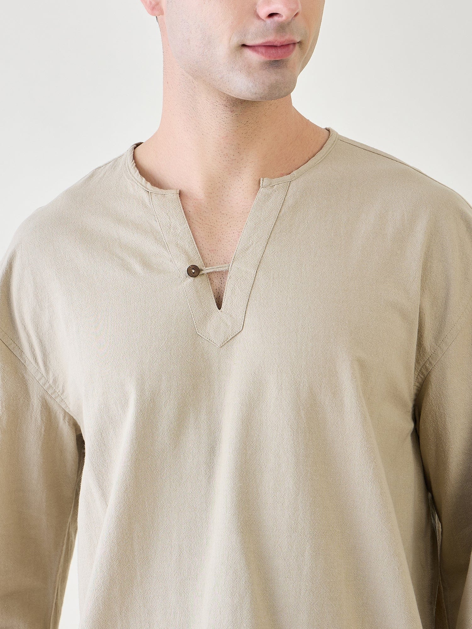 The Kaftan Company Pyjama Set Mens Khaki Top and Capri Pyjama Set