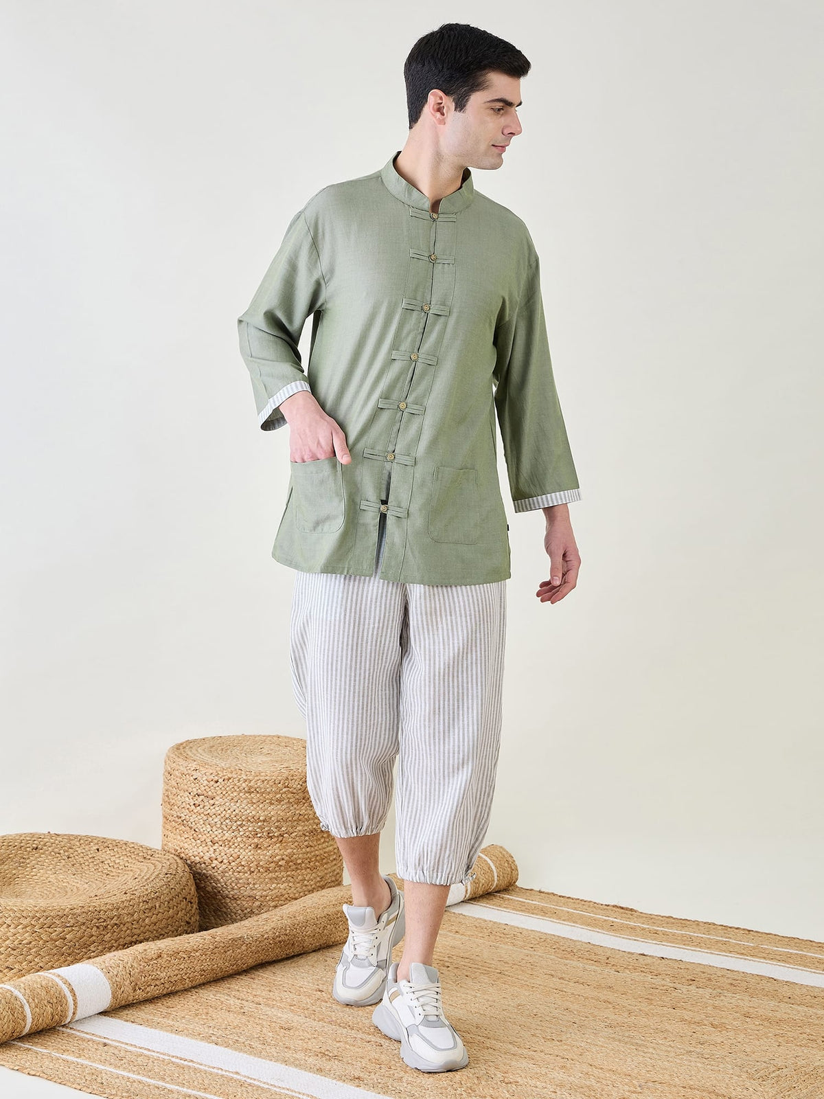 The Kaftan Company Pyjama Set Mens Lounge Shirt and 3/4 Pants Set