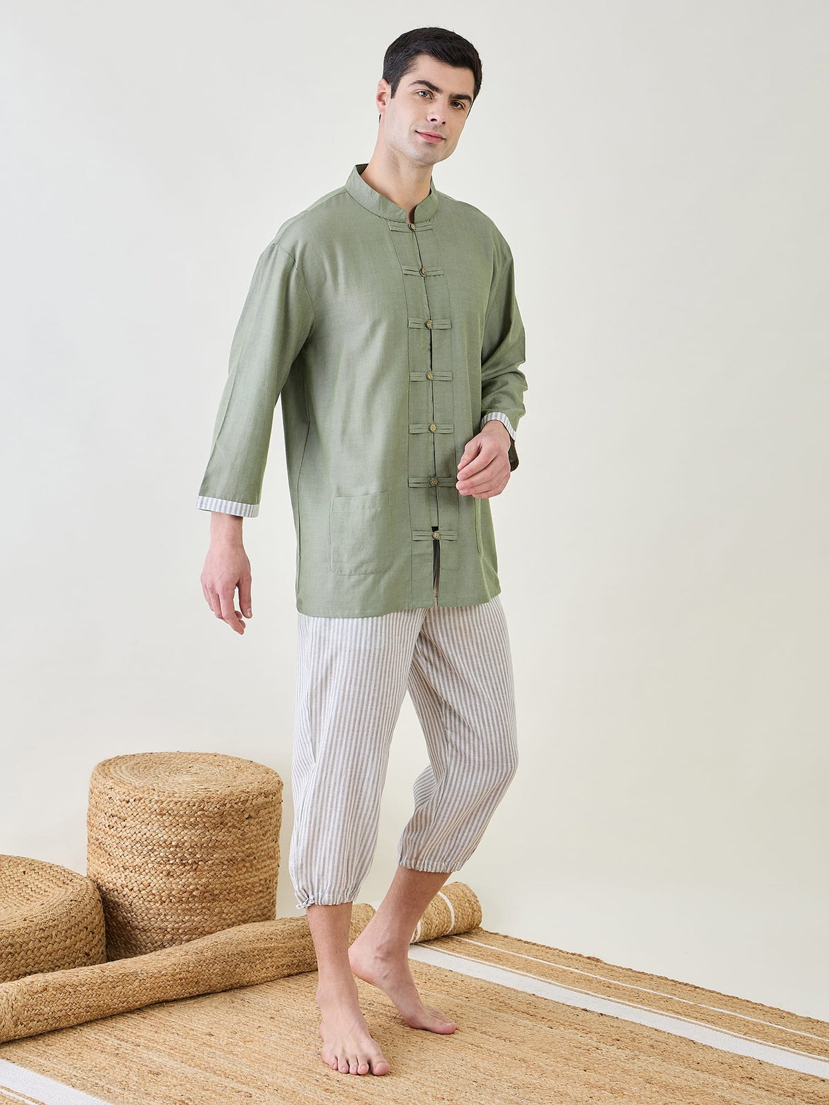 The Kaftan Company Pyjama Set Mens Lounge Shirt and 3/4 Pants Set