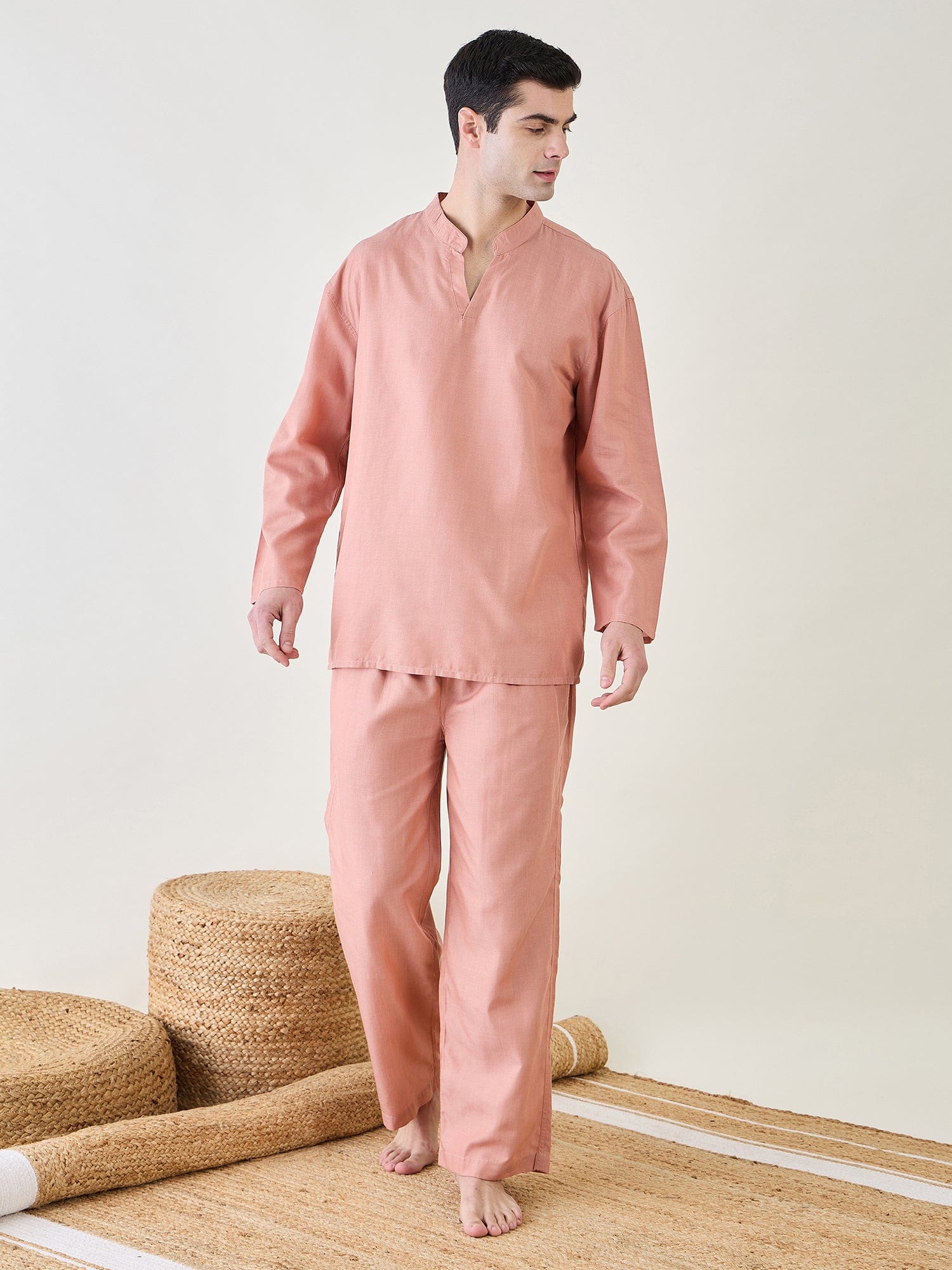 The Kaftan Company Pyjama Set Mens Pink Pyjama Lounge Set