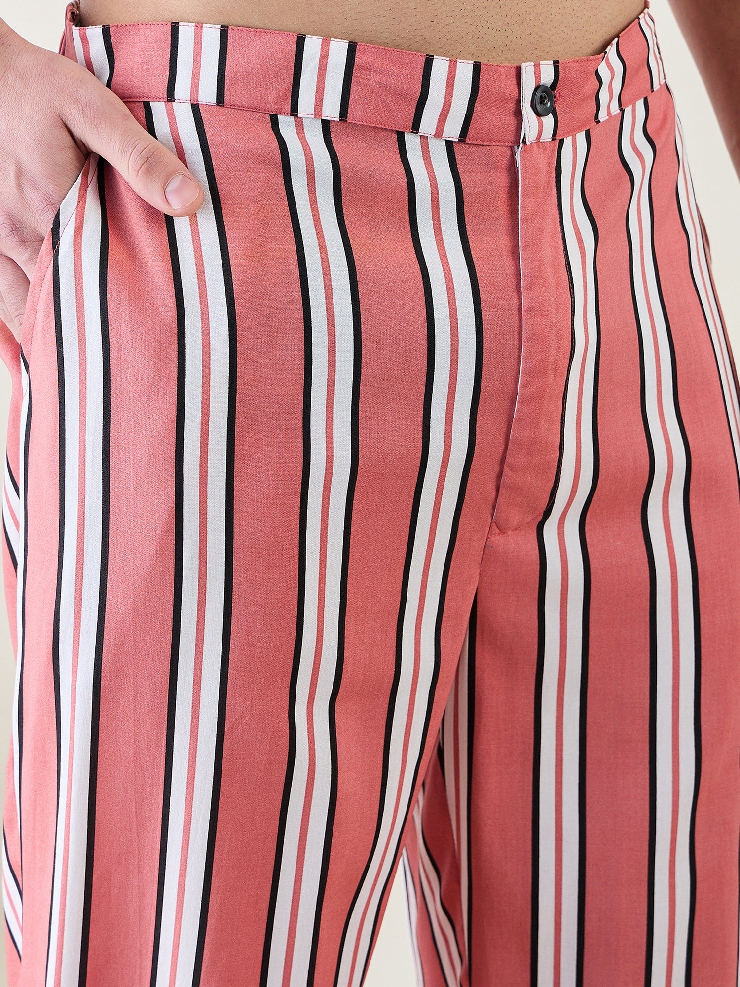 The Kaftan Company Pyjama Set Mens Rust Striped Pyjama Set