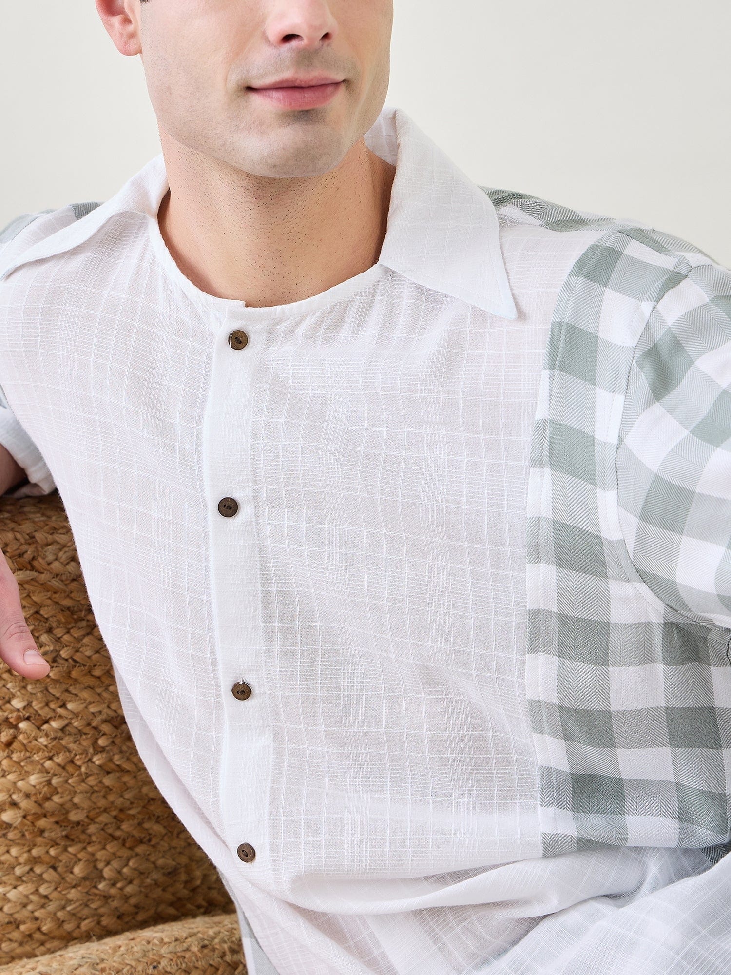 The Kaftan Company Pyjama Set Mens Sage Checks Co-ord Set