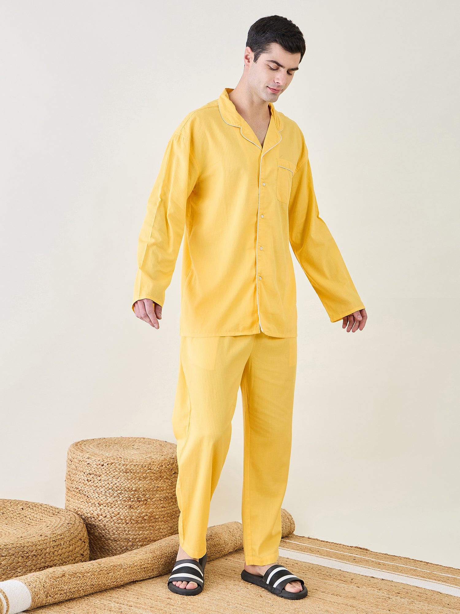 The Kaftan Company Pyjama Set Mens Yellow Classic Pyjama Set