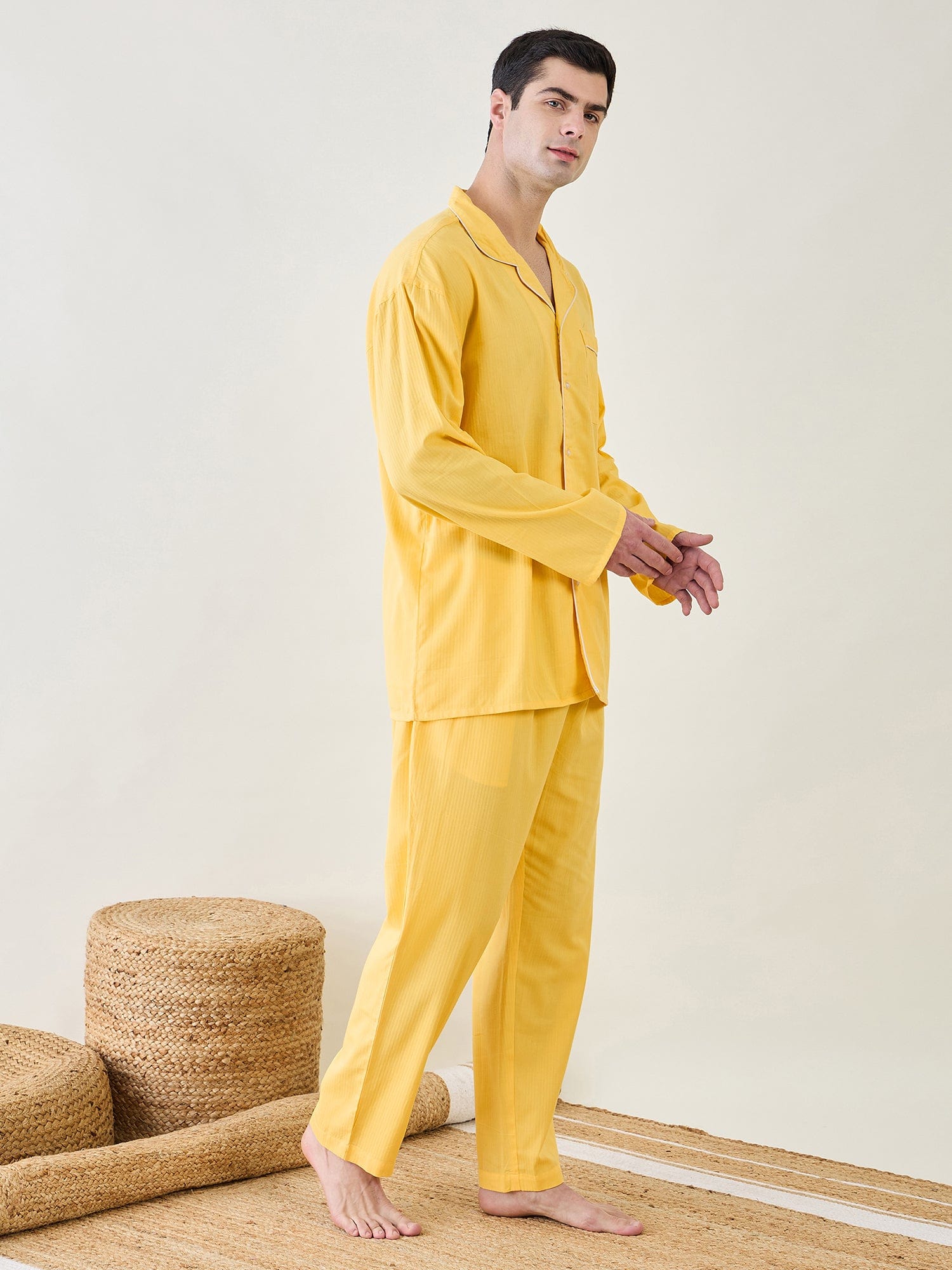 The Kaftan Company Pyjama Set Mens Yellow Classic Pyjama Set
