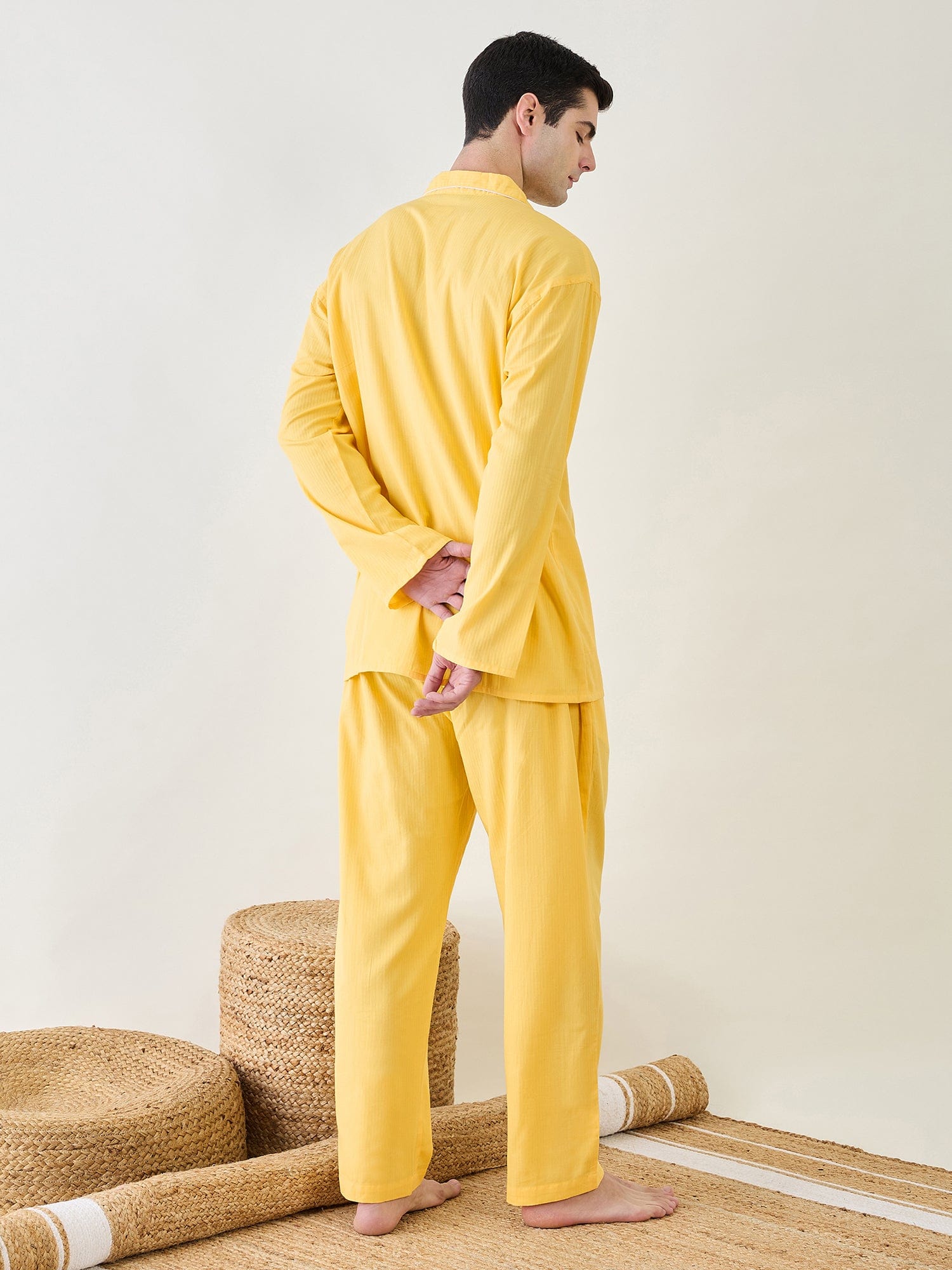 The Kaftan Company Pyjama Set Mens Yellow Classic Pyjama Set