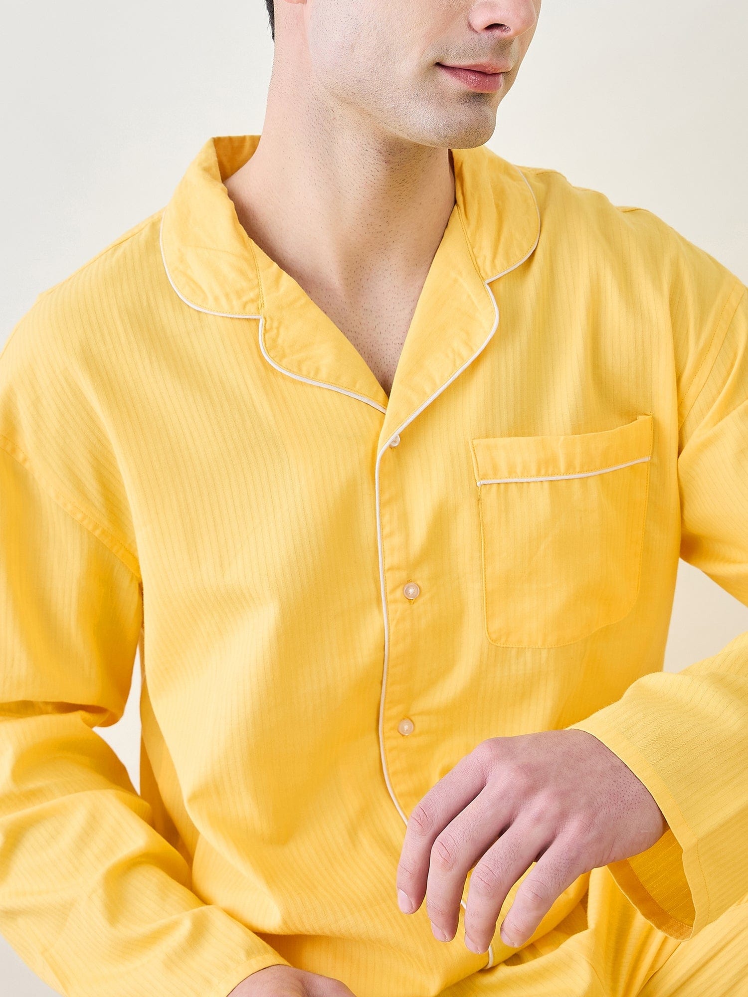 The Kaftan Company Pyjama Set Mens Yellow Classic Pyjama Set