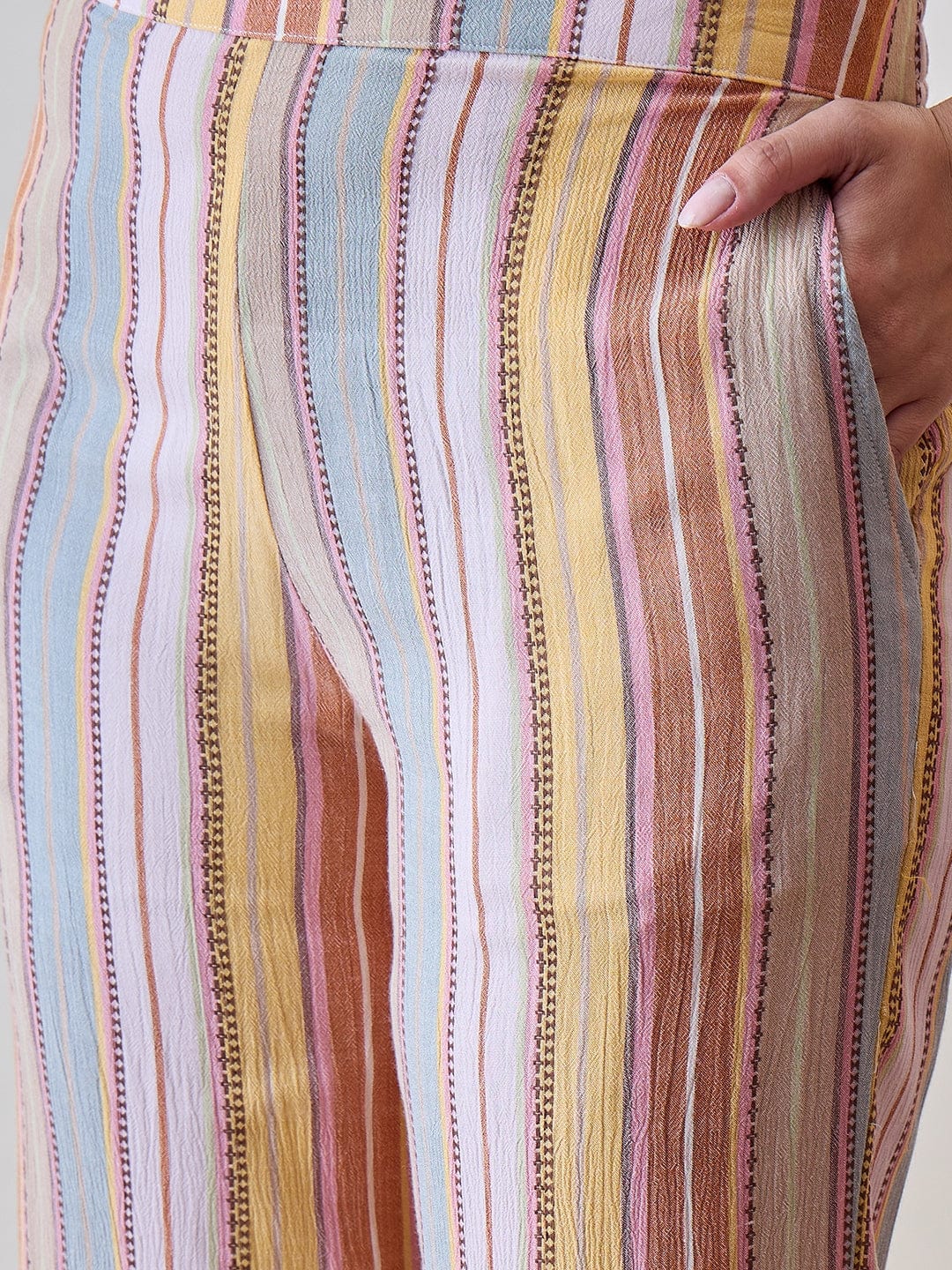 The Kaftan Company Pyjama Set Multicoloured Viscose Crinkled Striped Pyjama Set