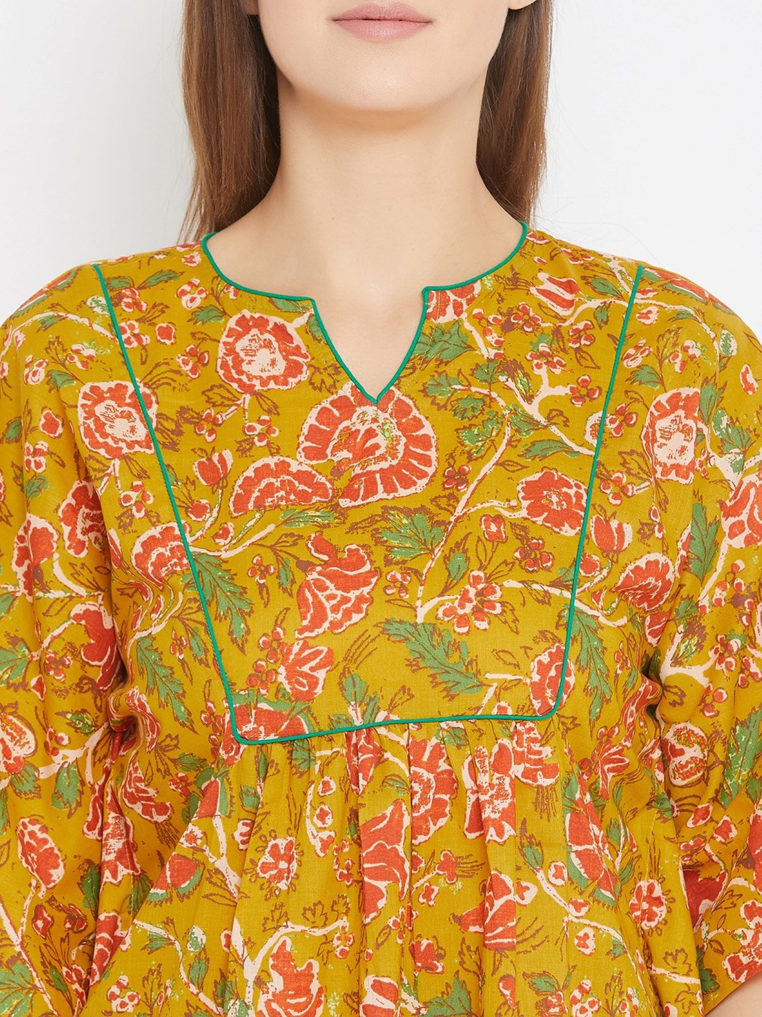 The Kaftan Company Pyjama Set Mustard Floral Kaftan Pyjama Lounge Set