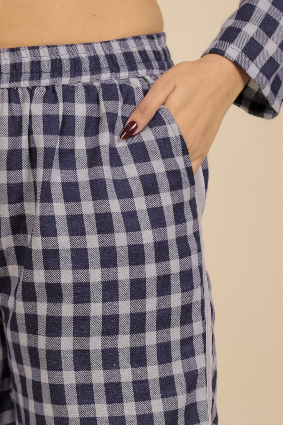 The Kaftan Company Pyjama Set Navy and White Gingham Check Cotton Loungeset