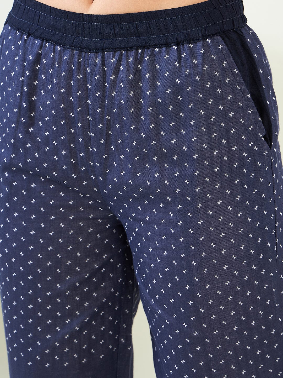 The Kaftan Company Pyjama Set Navy Warli Jacquard Handloom Weave Cotton Capri Nightsuit